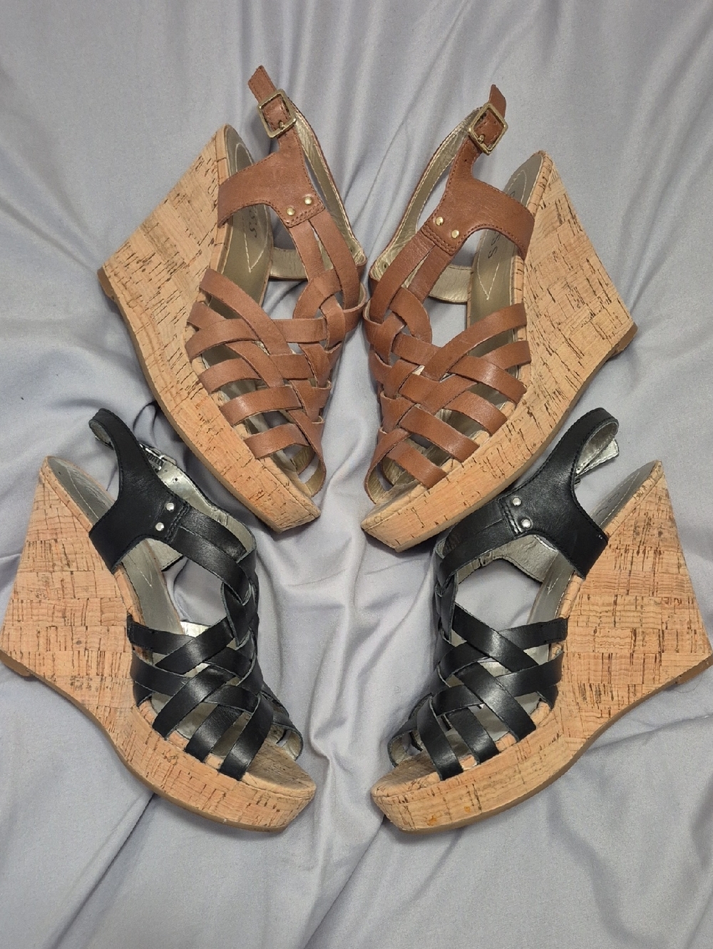 Woven Cork Wedge Sandals - Black & Brown Both Pairs By Guess Size 6